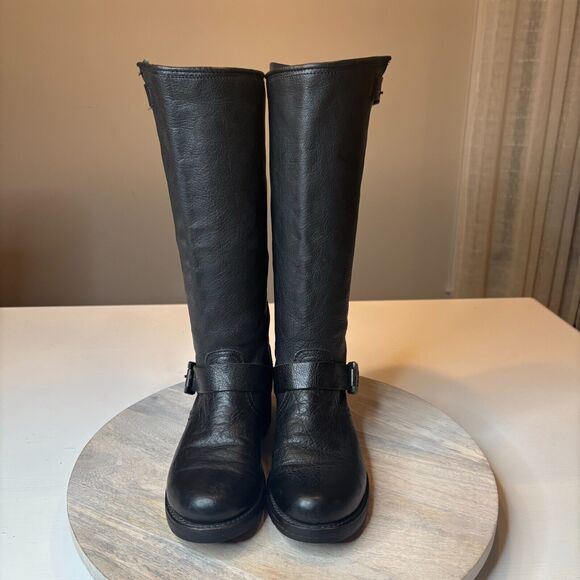 Frye Women's Veronica Slouch Round Toe Black Leather Riding Boots US Size 6.5‎ B - Picture 3 of 13